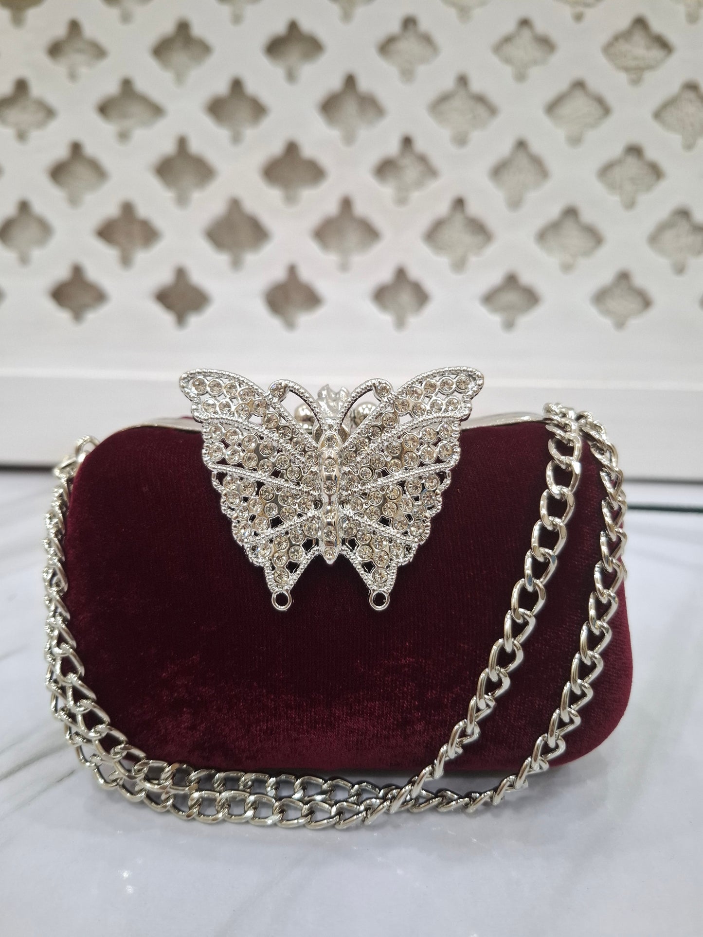 Silver Butterfly Clutch