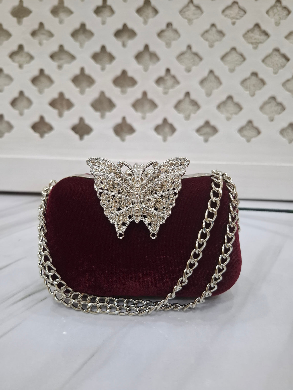 Silver Butterfly Clutch