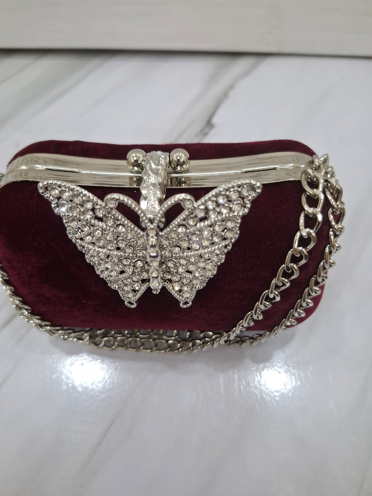 Silver Butterfly Clutch