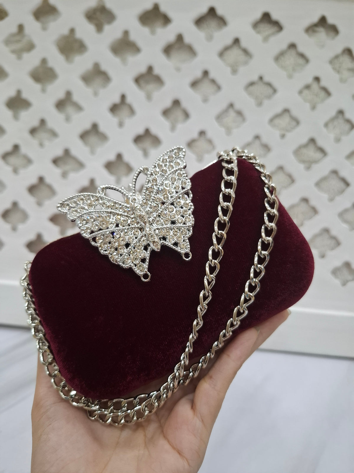 Silver Butterfly Clutch