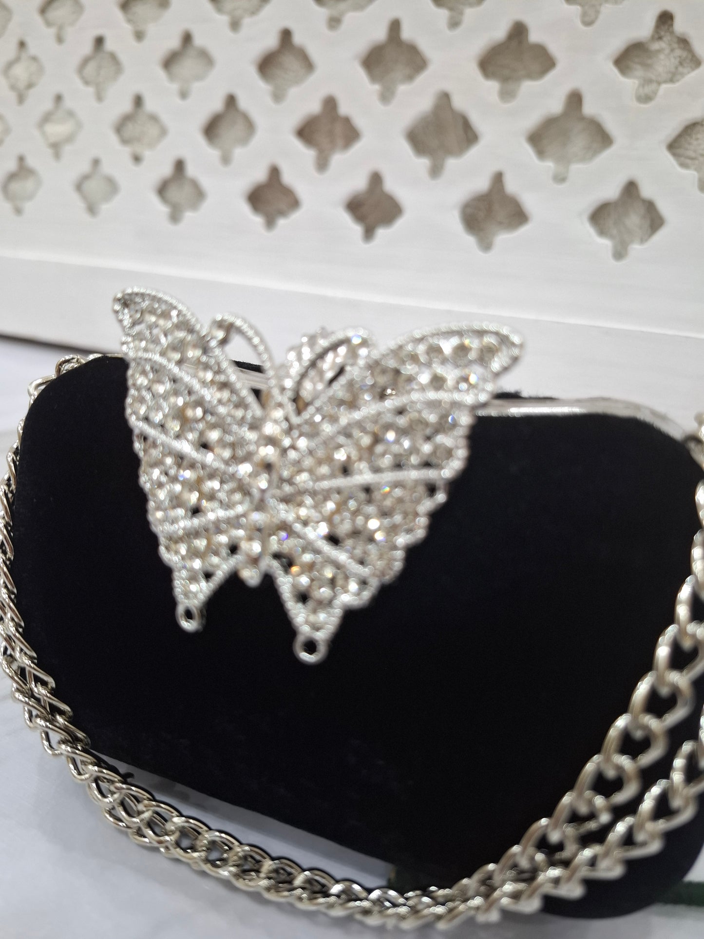 Silver Butterfly Clutch