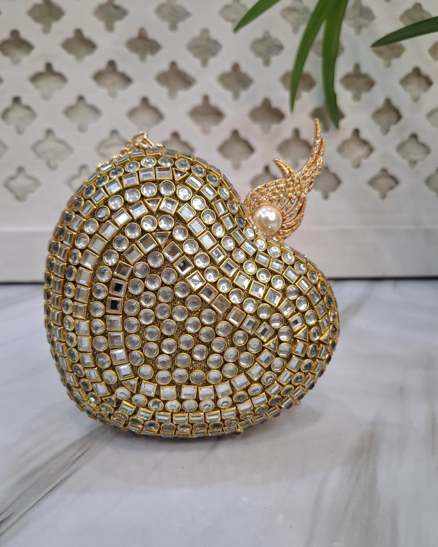 Heart Kundan Clutch