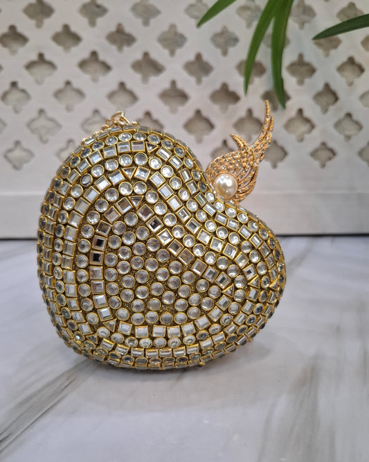 Heart Kundan Clutch