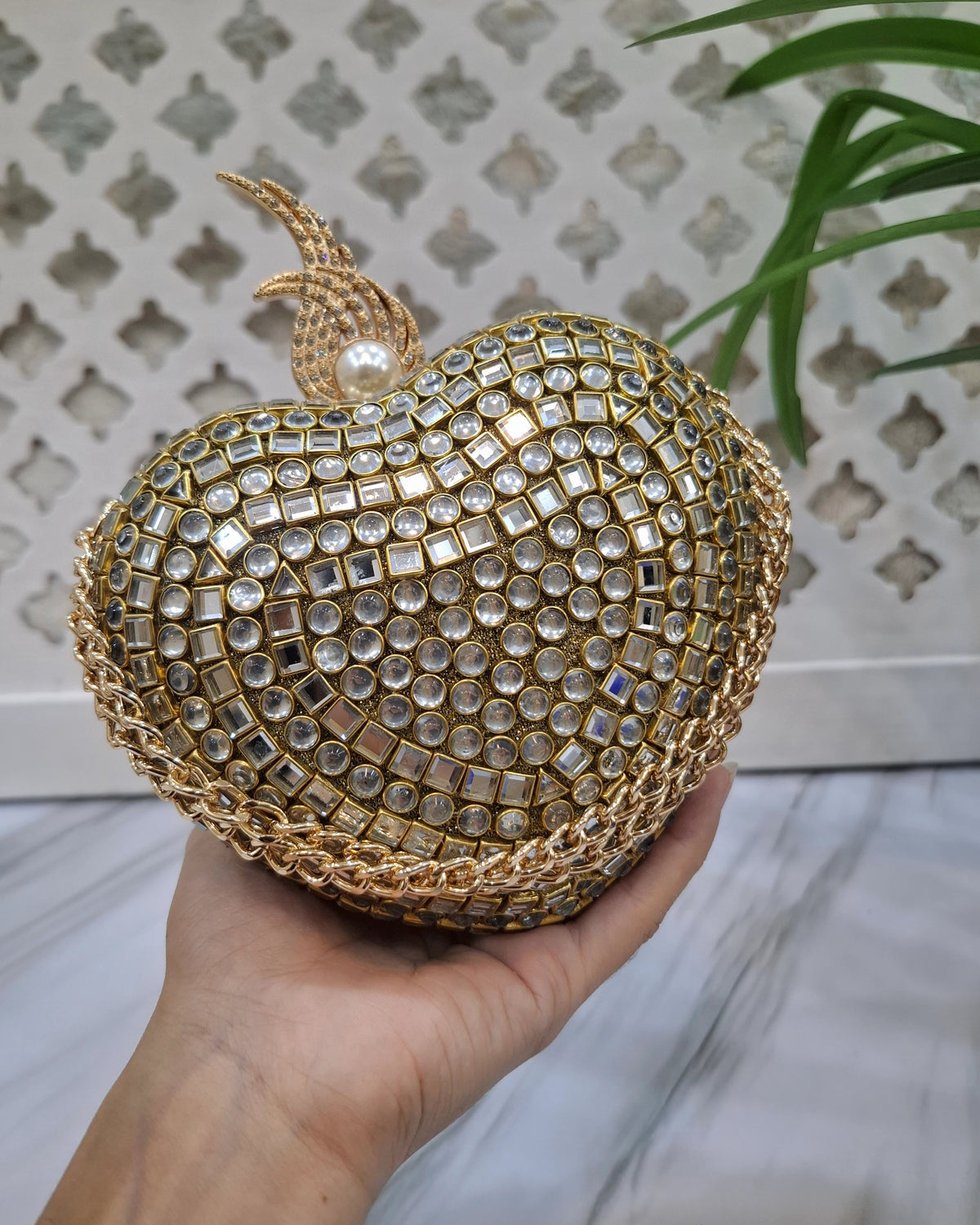 Heart Kundan Clutch