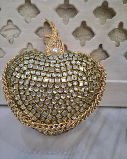 Heart Kundan Clutch