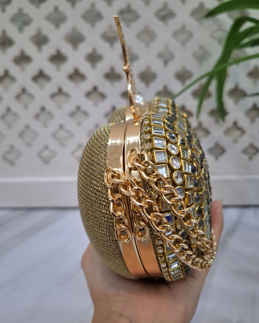 Heart Kundan Clutch